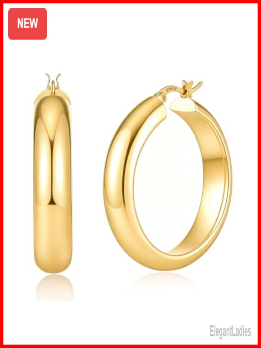 14K Gold Plated Chunky Hoop Earrings Click-Top Hypoallergenic Lightweight